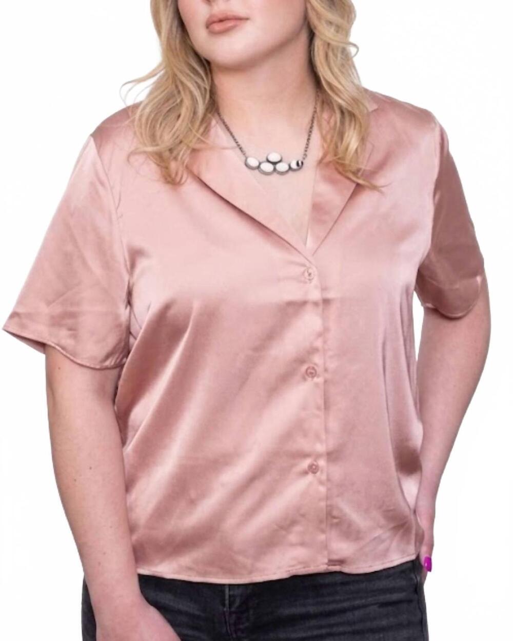 NEW EE:SOME satin button up short sleeve blouse in antique rose